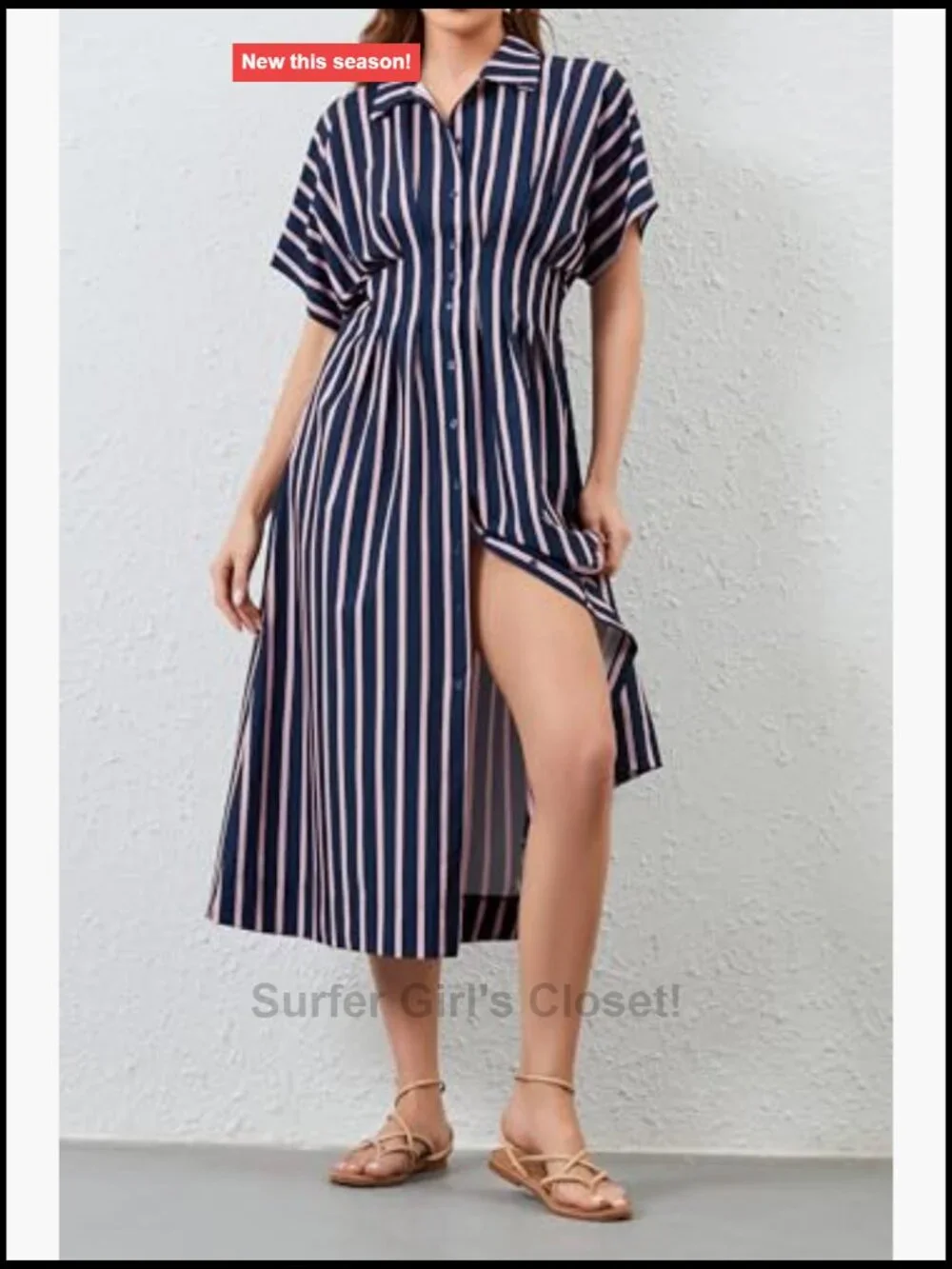 Striped Button Front Pleated Maxi Shirt Dress Maxi Dress Summer